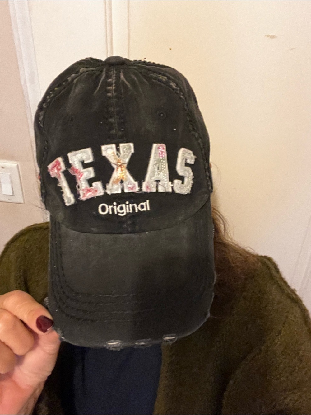 Robin Ruth Black 'TEXAS' Embroidered Baseball Cap